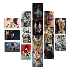 Tattoo Girl Pin Up Tin Sign Metal Plaque Tattoo Studio Shop Decoration Wall Vintage Art Painting Poster 30X20cm W03