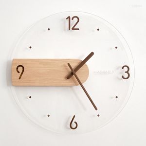 Zegary ścienne nordyckie zegar Nowoczesny design kreatywny stały drewno szklany akryl szklany salon domowe dekoracyjne zegarki