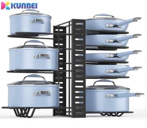 Kunbei調整可能なポットとフライパンオーガナイザーラック3 DIYメソッドヘビーデューティメタルリッド貯蔵所ホルダー2111127841637