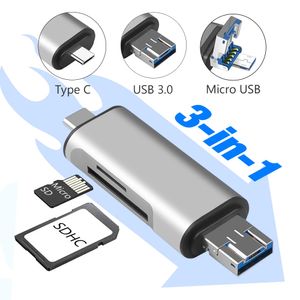 Lettore di schede 3 in 1 tipo C SDHC SD TF Lettore di schede Micro SD Adattatore OTG micro USB FPer Huawei Xiaomi Android Phone PC