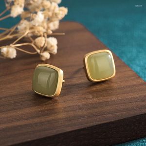 Brincos berros verdes jade de luxo Acessórios de moda natural presentes Mulheres esculpidas 925 prata Ear pregos jadeite jóias presentes amuletos