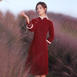 Этническая одежда Классическая красная женщина Cheongsam Традиционная китайская вечерняя вечеринка Qipao vestidos сексуальная вышивка Brdesmaid