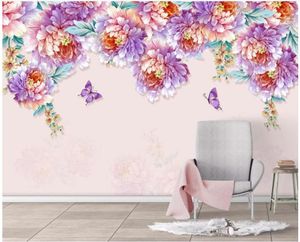 壁紙カスタムPO 3Dルームの壁紙モダンなシンプルな花と豊かな牡丹の家の装飾壁の壁画3日