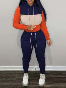 Dwuczęściowe spodnie damskie LW 2PC Zapęt Kolor Kolor Lump Patchwork Pocket Tracksuit Zestaw Kolorblock Figurka Druku