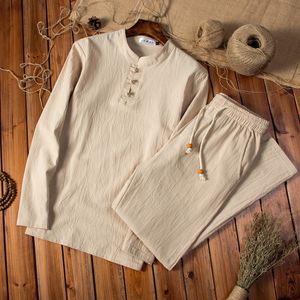 Men's Tracksuits Shirt trousers spring Chinese Style men shirt Cotton and linen shirts men's casual shirts A set of clothes size M-5XL 230307