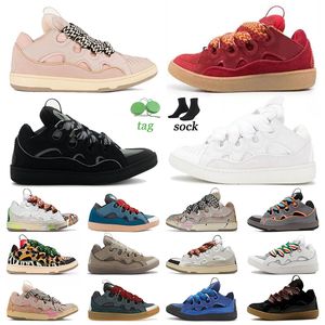 Fashion casual shoes leather curb dress shoes men women sneakers Pink red Triple White Triple Black Beige Yellow Blue Grey White Ivory