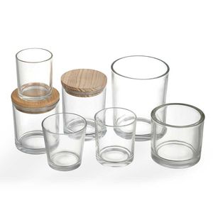 100ml 200ml 300ml 400ml Vidro de vidro transparente vazio com tampa de cortiça de bambu de metal para fabricação de velas a granel