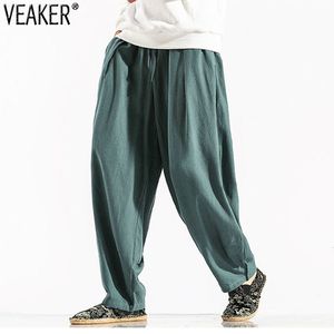 Męskie spodnie męskie bawełniane lniane spodnie męskie letnie spodoble Solid Solid Kolor Spodnie szerokie nogi streetwear plus m-5xl 230307