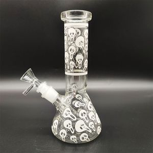 2023 Heady Bong Glass 20cm 8インチ暗い白い頭蓋骨水路で輝くボンガラスボン14mm下の茎とボウル2 in 1使用準備ができている