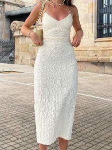 Abiti casual Wsevypo Donna Elegante abito longuette bianco Summer Chic Backless senza maniche Halter Tie Up Bodycon per le vacanze di festa