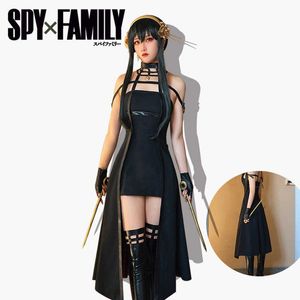 Anime Costumes Anime Spy X Family Yor Forger Cosplay Gothic Canter Black Sukienka skórzana pończochy strój Yor Karki Long Hair Ubrania Z0301