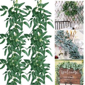 Decorative Flowers Wedding Willow Leaves Garland Artificial Green Eucalyptus Leaf Vine Rattan For Home Decor Fake Plant Birthday Party DIY