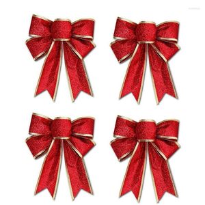 Decorazioni Natalizie 4 Pezzi 25x18cm Decorazione Ornamento Appeso Nodo Bowknot Farfalla Decore Albero (Rosso)