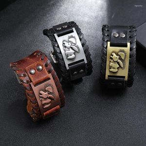 Charm Bracelets Trendy Wide Leather Bracelet Nordic Viking Rune God Deer Men's Punk Woven Accessories Party Jewelry Gift