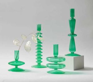 キャンドルホルダーモダンガラスキャンドルホルダーホーム装飾グリーンガラスの花瓶テーブルキャンドルライトホルダークリエイティブデコレーションオーナメントT2217959238