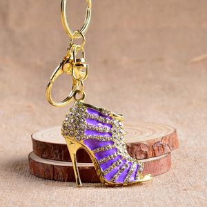 Moda kryształowe buty na wysokim obcasie pierścienie kluczowe pierścionki butowe torebka karabinowa wisi kobiety metalowa biżuteria statek