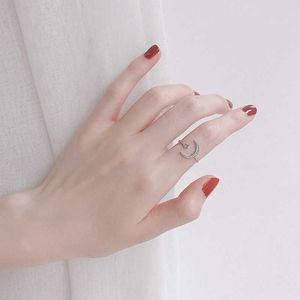 Pierścienie zespołowe Śliczne księżyc i gwiazda regulowane 925 srebrne pierścienie z cyrkonią Kamień Bling dla kobiet mody biżuterii zaręczynowy AA230306