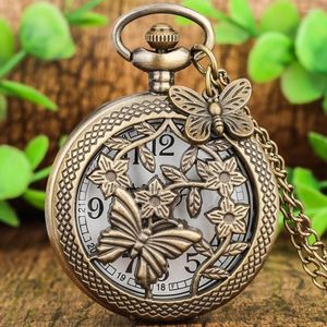 Relógios de bolso relógio de bronze retro Bornofly Butterfly Watch With Chain Chain Pingente Gift Men's Clock