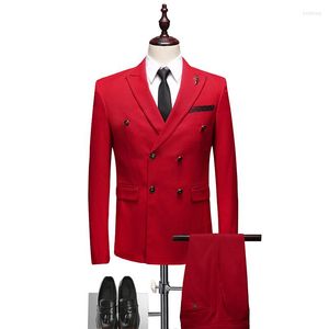 Men's Suits Elegant Red Mens Velvet Luxury For Groom Wedding Velour Gentlemen Dress 2 Pcs Flannel Green Burgundy