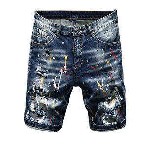 Mäns jeans hål kort kvalitet manlig stretch passar casual streetwear shorts 230306