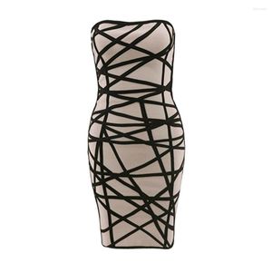 Casual Dresses Women's Fashion Strapless Geometric Bandage Dress Sexig kändis mini svart khaki bodycon party