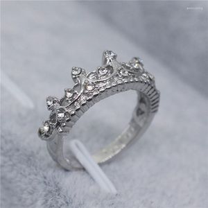Bröllopsringar Party Crown Size 5-10 Women 925 Silver Gorgeous Zirconia Jewelry Korean Ring Set With Diamonds