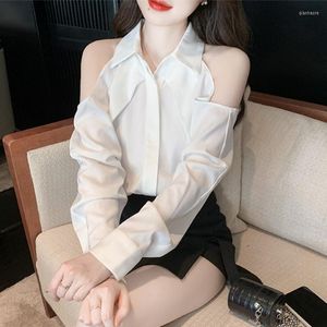 Women's Blouses Chikichi Fashion Loose Sexy Clavicle Top 2023 Spring Hanging Neck Style Backless Long-sleeved Shirt Bare Shoulder Womens