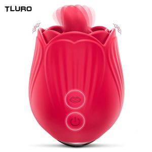 Vibrators Powerful Rose Vibrator Toy for Women Clitoris Stimulator with Tongue Licking Oral Nipple Sex Toys Goods Ladies Adults 230307