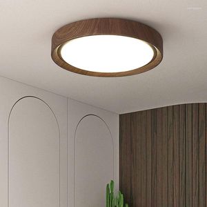 Chandeliers Modern Nordic LED Chandelier For Bedroom Living Room Kitchen Study Ceiling Lamp Round Walnut Wood Texture Remote Control Light