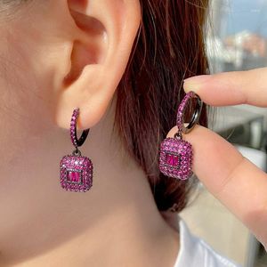 Dangle Earrings Purple Zircon Earring Black Gun Color 925 Silver Ear Pin Square Geometric Tassel Jewelry For Women Wedding Party