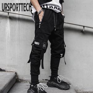 Mens Pants Cargo Hip Hop Joggers Lose Harem Multipocket Ribbon Trousers Casual Streetwear Sport för 230307