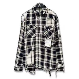 Men's Casual Shirts 21SS MIHARA YASUHIRO Japanese Style Black and White Plaid Damaged Worn Double Layer Women's Cotton Shirt Coat 230306