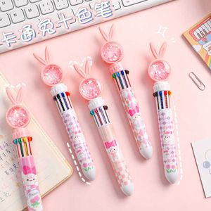 Gel Pens Kawaii Cartoon Pink Rabbit 10 Colors Mechanical Gel Ink Pens Cute School Office Writing Supplies Accessories Gift Prizes Kids J230306
