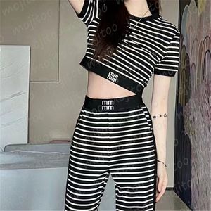 Autumn Women Striped Tops Pants Sports Suits Fashion Tracksuits Letter Webbing T Shirts Sweatpants Casual Clothing Sets