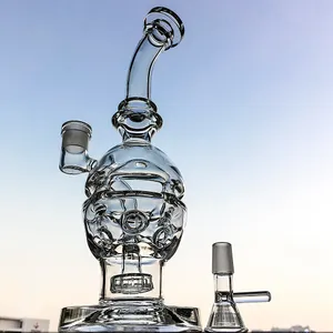 9 Inch Hookahs Faberge Egg Glass Bongs Swiss Perc Fab Egg Water Pipes 3mm 4mm Thick Oil Dab Rigs Showerhead Perc Recycler 14mm Female Joint With Bowl MFE01