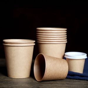 Brown Kraft Disposable Paper Coffee Cup, Paper Cup with Lid Customized Printed LOGO