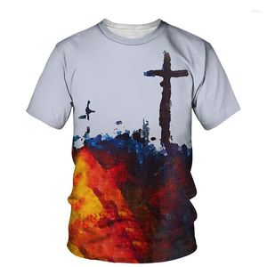 Herren-T-Shirts, Sommer, dreidimensionales Kreuz-gedrucktes Herren-T-Shirt, Jesus, O-Ausschnitt, Tops, christlicher Stil, Sport, atmungsaktiv, Fitness