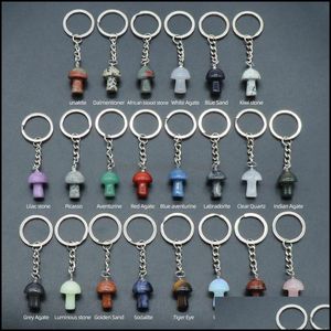 Keychains Lanyards Mix Natural Stone Key Chain Ring Mushroom Pendant Cute Mini Statue Charms Keychain Lovely Keyring For Car Bag D Dhikq