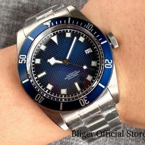 Armbanduhren Blaues Gittermuster Japan 24 Juwelen NH35A Automatikmode Herrenuhr Edelstahlbürste Armbanduhr Band Flake Hand