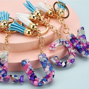 Keychains 26 English Letters Key Chain Transparent Acrylic Tassel Pendant Bag Ornament Fashion Cute Women Girls Car Ring Holder