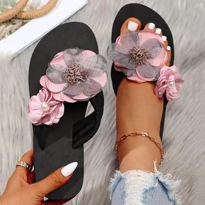 Slippers For Women Ladies Summer Flip Flops Open Toe Flowers Bohemian Sandals Casual Shoes Comfortable Wide