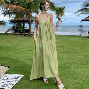 Abiti casual Moda Donna Vintage Sexy Halter Backless Maxi Abito da vacanza Abiti da strada eleganti Pieghe Boho Beach femminile