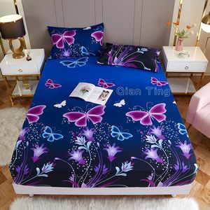 Mattress Pad On Product1pc 100%Polyester Printed Fitted Sheet set Cover Four Corners With Elastic Band Bed Sheetno pillowcases 230306
