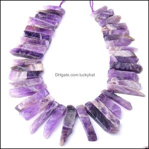Stone Natural Amethyst Crystal Quartz Stick Point Beads Top borrade Purple Loose Pendant For Jewelry Making Drop Delivery Dhdek