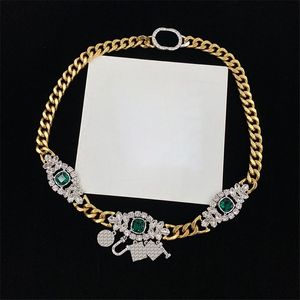 Leaf Diamonds Necklaces Women Letters Pendant Necklaces Lady Large Green Jewelry with Box
