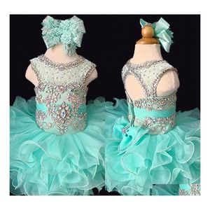 Vestidos de concurso de menina Mint bebê infantil mini cupcake primeiro vestidos de baile comunhão Rufffles cristais shinestones flor menina Todd Dhlzy