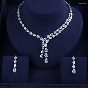 Halsbandörhängen Set Janekelly Clear Quality Brilliant Crystal Zircon and Bridal Jewelry Wedding Dress Accessaries