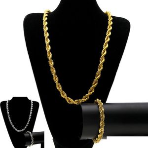 Bracelet Necklace 10Mm Hip Hop Twisted Rope Chains Jewelry Set Gold Sier Plated Thick Heavy Long Bangle For Men S Rock Drop Deliver Dhhzl