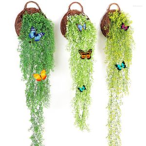 Decorative Flowers Home Decor Artificial Golden Bell Willow Wall Hanging Vine Simulation Basket Plants Decoration Indoor Ornaments