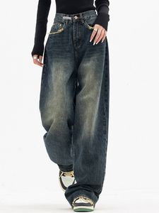Women's Plus Size Pant Vintage Streetwear Korean Baggy Cargo Jeans High Waist Straight Wide Leg Denim Trousers Fairy Grunge Alt Clothes 230306